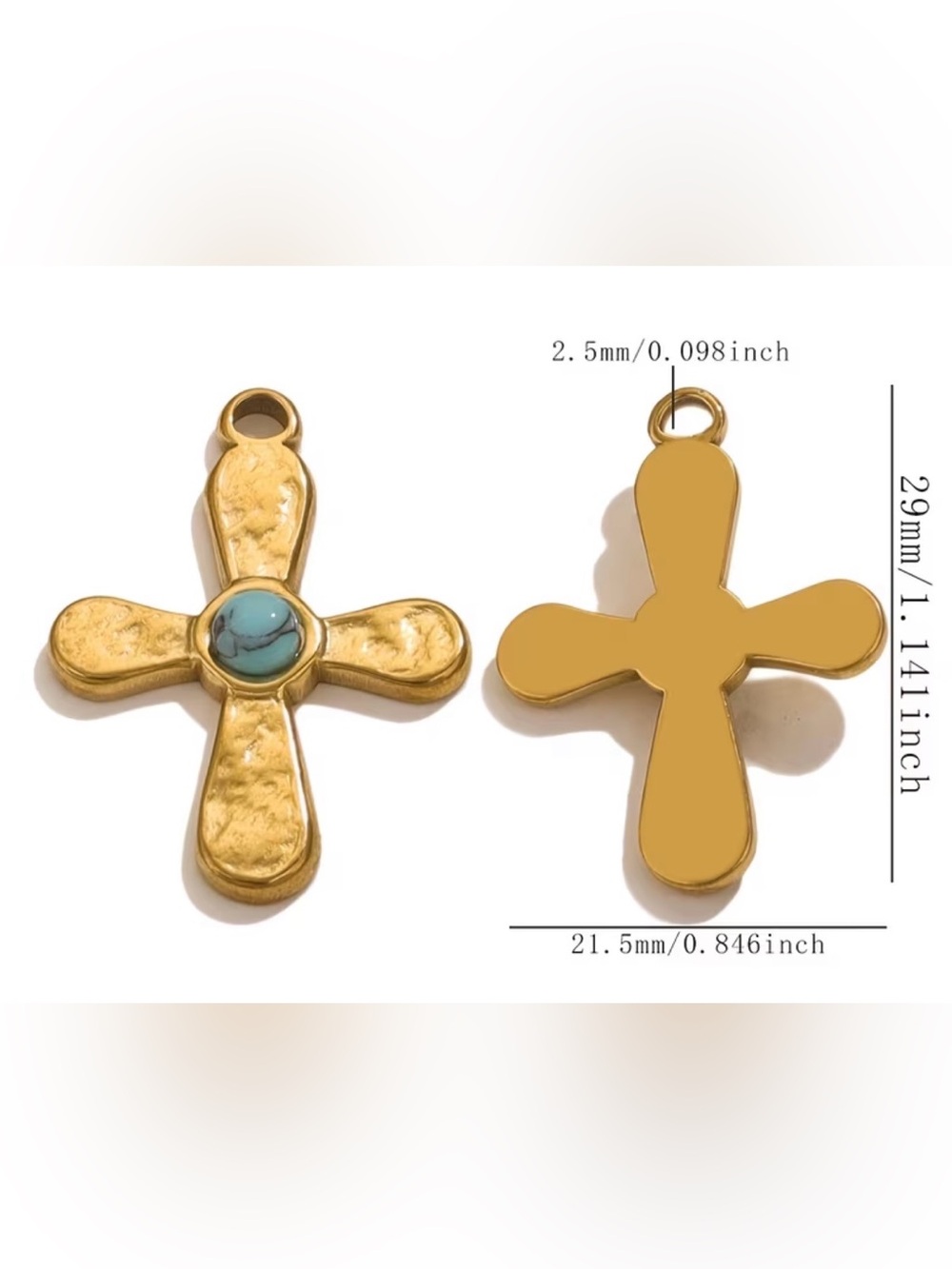 Gold Cross Pendant with Turquoise Accent - Women Jewelry